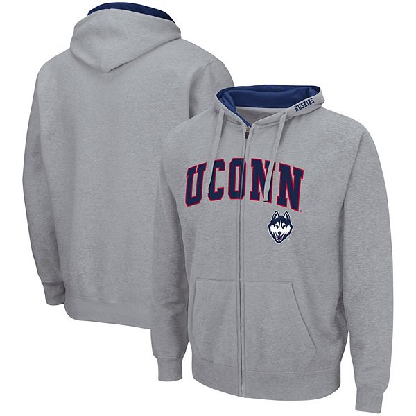 Men's Colosseum Heathered Gray UConn Huskies Arch u0026 Logo 3.0 Full-Zip Hoodie