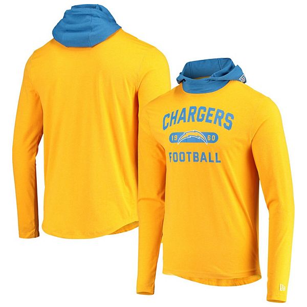 Men's New Era Gold/Powder Blue Los Angeles Chargers Active Block Hoodie  Long Sleeve T-Shirt