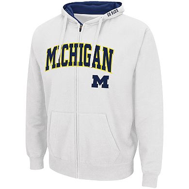 Men's Colosseum White Michigan Wolverines Arch & Logo 3.0 Full-Zip Hoodie
