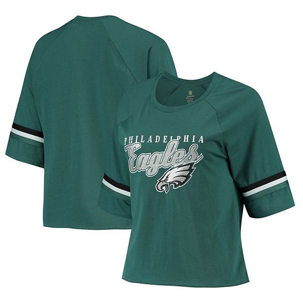 Juniors Midnight Green Philadelphia Eagles Burnout Raglan Half-Sleeve T- Shirt