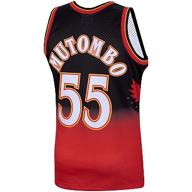 Men's Mitchell & Ness Dikembe Mutombo Scarlet Atlanta Hawks Hardwood Classics Swingman Jersey