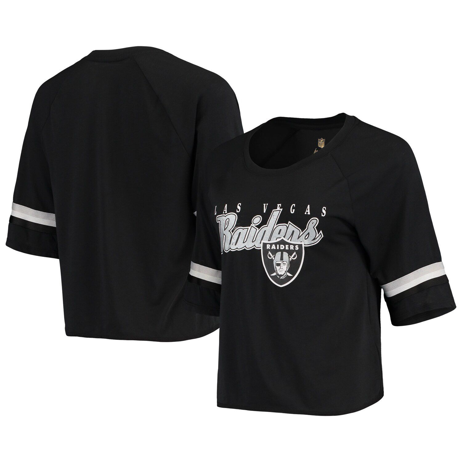 Las Vegas Raiders New Era Women's Lightweight Lace-Up Raglan T-Shirt -  Black/Silver