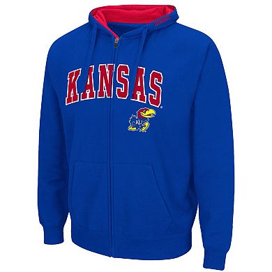 Men's Colosseum Royal Kansas Jayhawks Arch & Logo 3.0 Full-Zip Hoodie