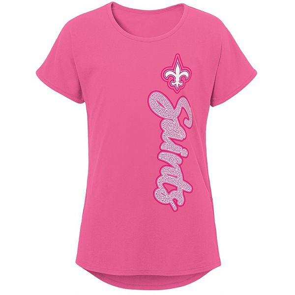 Girls Youth Drew Brees Pink New Orleans Saints Fashion Fan Gear V-Neck T- Shirt