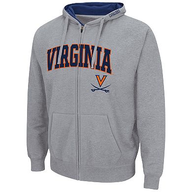 Men's Colosseum Heathered Gray Virginia Cavaliers Arch & Logo 3.0 Full-Zip Hoodie