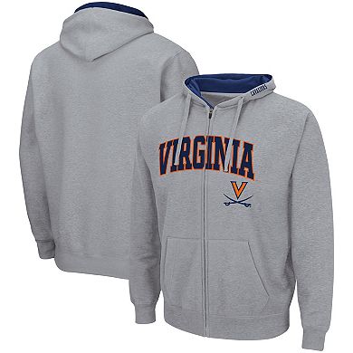 Men's Colosseum Heathered Gray Virginia Cavaliers Arch & Logo 3.0 Full-Zip Hoodie