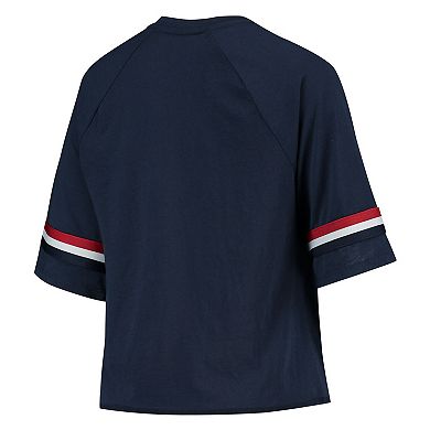Juniors Navy New England Patriots Burnout Raglan Half-Sleeve T-Shirt