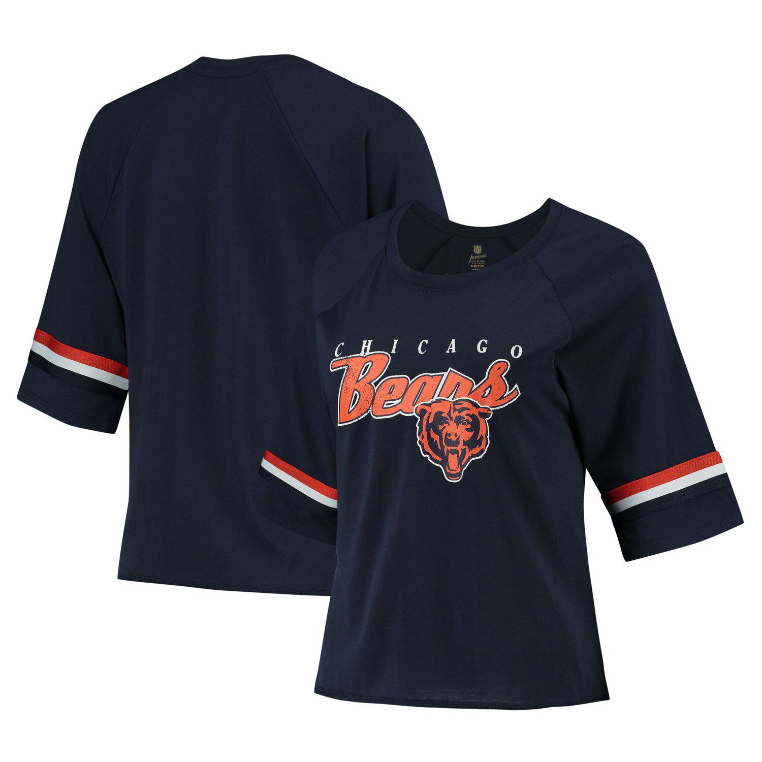 Men's Starter Orange/Navy Chicago Bears Throwback League Raglan Long Sleeve Tri-Blend T-Shirt Size: Small