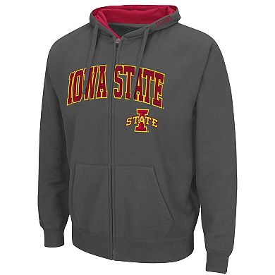 Men's Colosseum Charcoal Iowa State Cyclones Arch & Logo 3.0 Full-Zip Hoodie