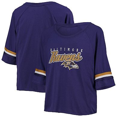 Juniors Purple Baltimore Ravens Burnout Raglan Half-Sleeve T-Shirt