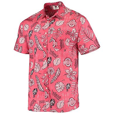 Men's Wes & Willy Scarlet Ohio State Buckeyes Vintage Floral Button-Up Shirt