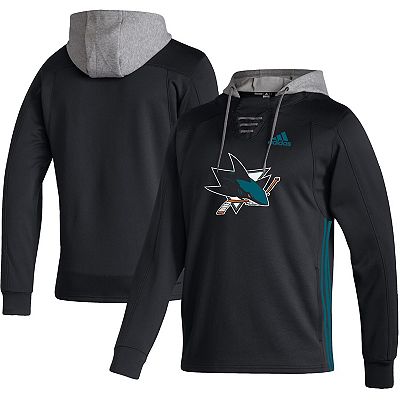 Men s adidas Black San Jose Sharks Skate Lace AEROREADY Pullover Hoodie