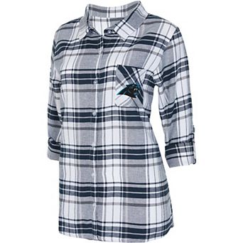 Women's Concepts Sport Charcoal/Gray Carolina Panthers Accolade Flannel Long Sleeve Button-Up Nightshirt