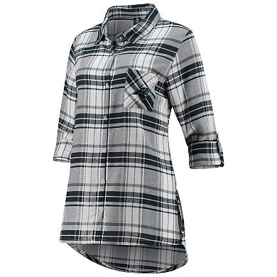Women's Concepts Sport Charcoal/Gray Carolina Panthers Accolade Flannel Long Sleeve Button-Up Nightshirt