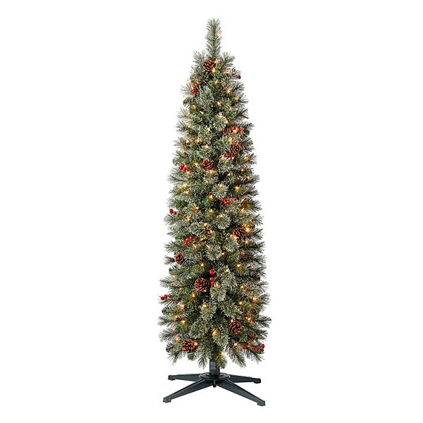 Home Heritage 5ft Stanley Cashmere Tree w/ Clear Lights, Pinecone, and