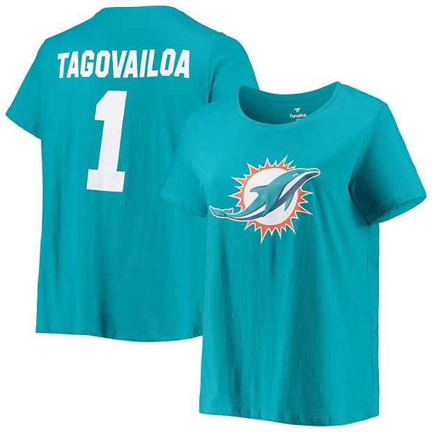 Women's Fanatics Branded Tua Tagovailoa Aqua Miami Dolphins Plus Size Name  & Number T-Shirt