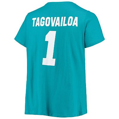 Women s Fanatics Branded Tua Tagovailoa Aqua Miami Dolphins Plus Size Name Number T Shirt