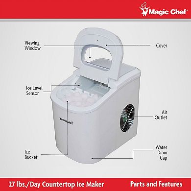 Magic Chef MCIM22W Portable Countertop 27 Pound Ice Cube Maker Machine, White