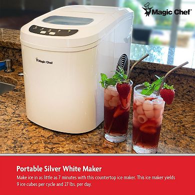 Magic Chef MCIM22W Portable Countertop 27 Pound Ice Cube Maker Machine, White