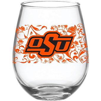 Oklahoma State Cowboys 15oz. Floral Stemless Wine Glass