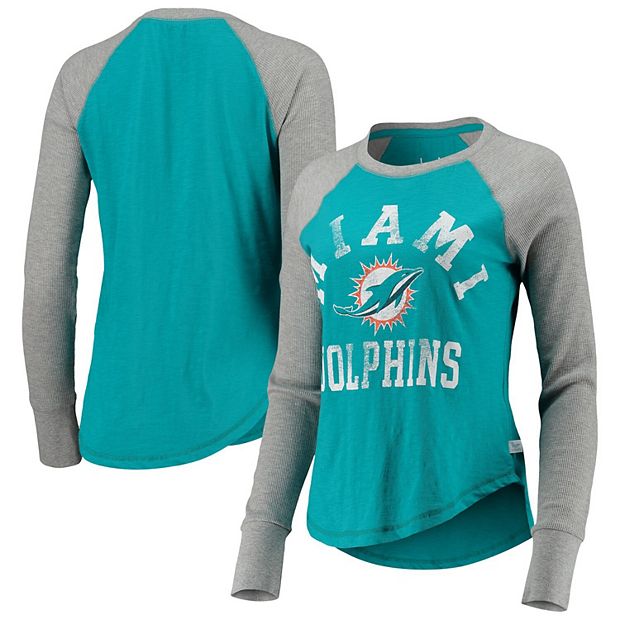 Women's Touch by Alyssa Milano Aqua/Gray Miami Dolphins Waffle Raglan Long  Sleeve T-Shirt