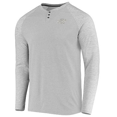 Men's 5th & Ocean by New Era Gray Carolina Panthers Henley Stretch Raglan Tri-Blend Long Sleeve T-Shirt
