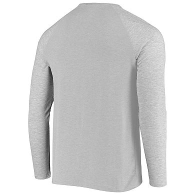 Men's 5th & Ocean by New Era Gray Carolina Panthers Henley Stretch Raglan Tri-Blend Long Sleeve T-Shirt