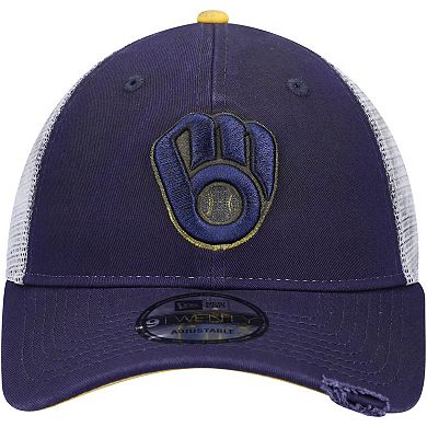Men's New Era Navy Milwaukee Brewers Team Rustic 9TWENTY Trucker Adjustable Hat