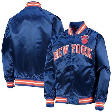 Youth Mitchell & Ness Blue New York Knicks Hardwood Classics Satin Raglan Full-Snap Jacket
