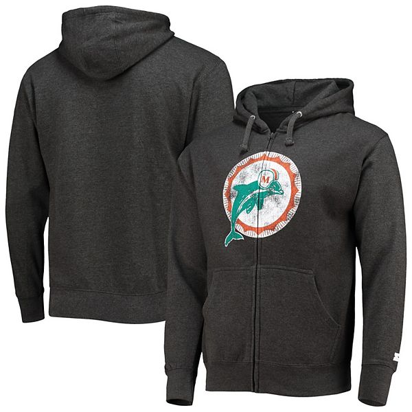 Men's '47 Black Miami Dolphins Throwback Lacer Pullover Hoodie