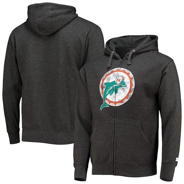 Men's Starter Charcoal Miami Dolphins Throwback Logo Full-Zip Hoodie