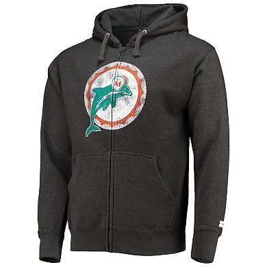 Men's Starter Charcoal Miami Dolphins Throwback Logo Full-Zip Hoodie