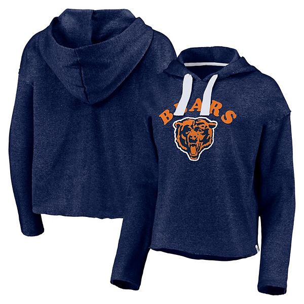 Women's Fanatics Branded Heathered Navy Chicago Bears Historic Logo Sport  Resort Vintage Arc Cropped Raw Edge Pullover Hoodie