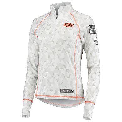 Women's Colosseum White Oklahoma State Cowboys OHT Military Appreciation Officer Arctic Camo 1/4-Zip Jacket