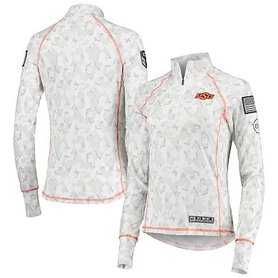 Women's Colosseum White Oklahoma State Cowboys OHT Military Appreciation Officer Arctic Camo 1/4-Zip Jacket