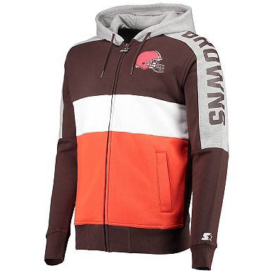 Men's Starter Brown/Orange Cleveland Browns Playoffs Color Block Full-Zip Hoodie