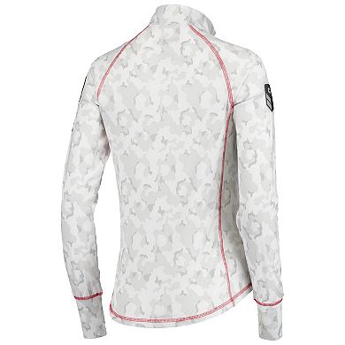 Women's Colosseum White Nebraska Huskers OHT Military Appreciation Officer Arctic Camo Fitted Lightweight 1/4-Zip Jacket
