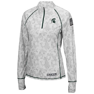 Women's Colosseum White Michigan State Spartans OHT Military Appreciation Officer Arctic Camo 1/4-Zip Jacket