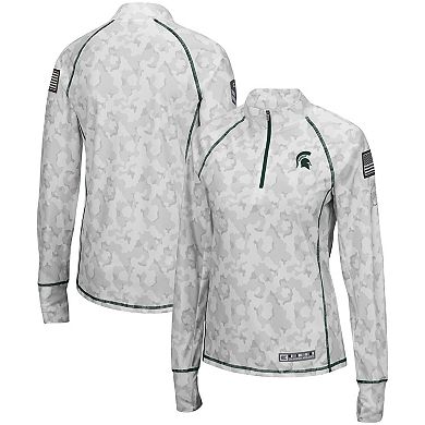 Women's Colosseum White Michigan State Spartans OHT Military Appreciation Officer Arctic Camo 1/4-Zip Jacket