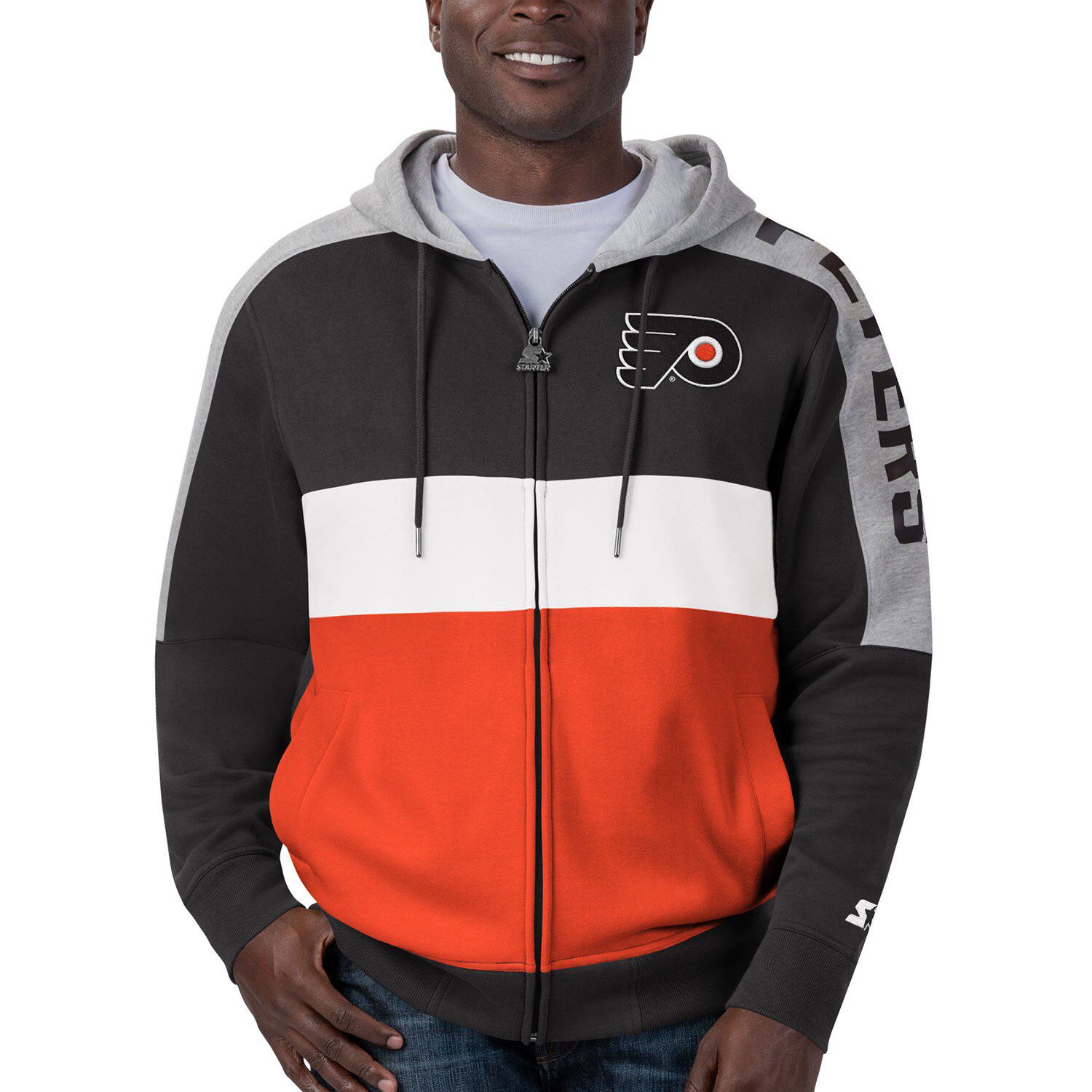 Men's Fanatics Branded Black/Orange Philadelphia Flyers Prep Color Block Pullover Hoodie