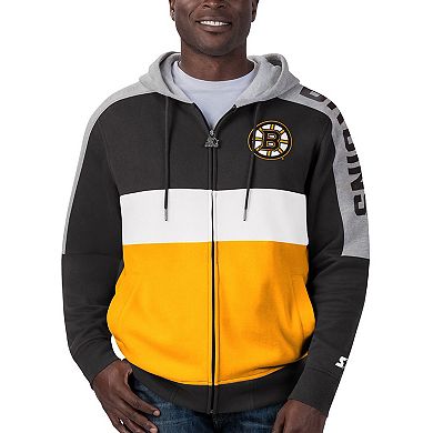 Men's Starter Black/Gold Boston Bruins Playoffs Color Block Full-Zip Hoodie