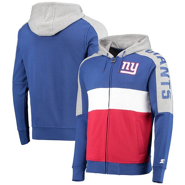 Men's Starter Royal/Red New York Giants Playoffs Color Block Full-Zip Hoodie