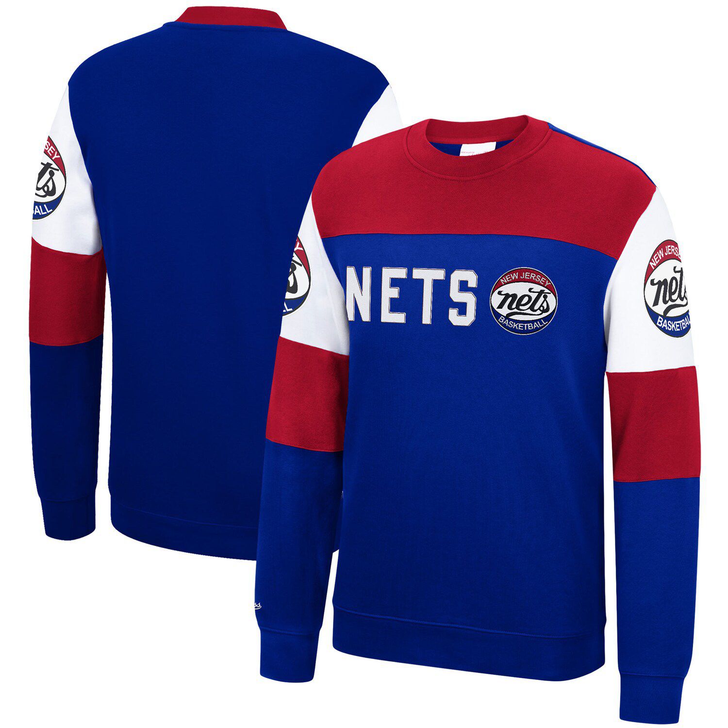 Men's New Jersey Nets Blue Mitchell & Ness Hardwood Classics 75th Anniversary Authentic Warmup Raglan Full-Snap Jacket