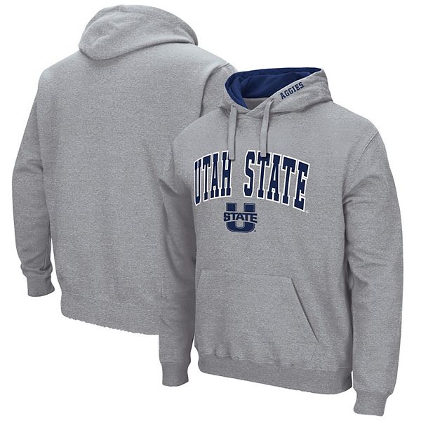 Men's Colosseum Heathered Gray Utah State Aggies Arch and Logo Pullover  Hoodie