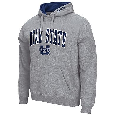 Men's Colosseum Heathered Gray Utah State Aggies Arch and Logo Pullover Hoodie