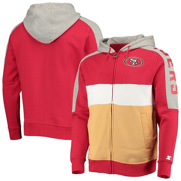 Men's Starter Scarlet/Gold San Francisco 49ers Playoffs Color Block Full-Zip  Hoodie