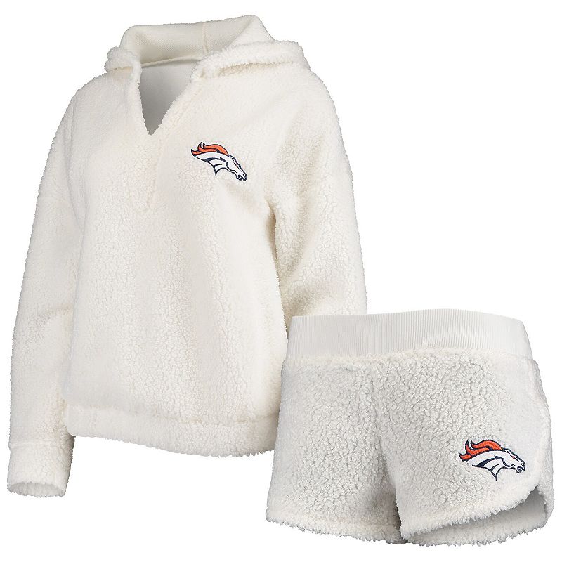 Womens Concepts Sport Cream Denver Broncos Fluffy Hoodie Top & Shorts Set,