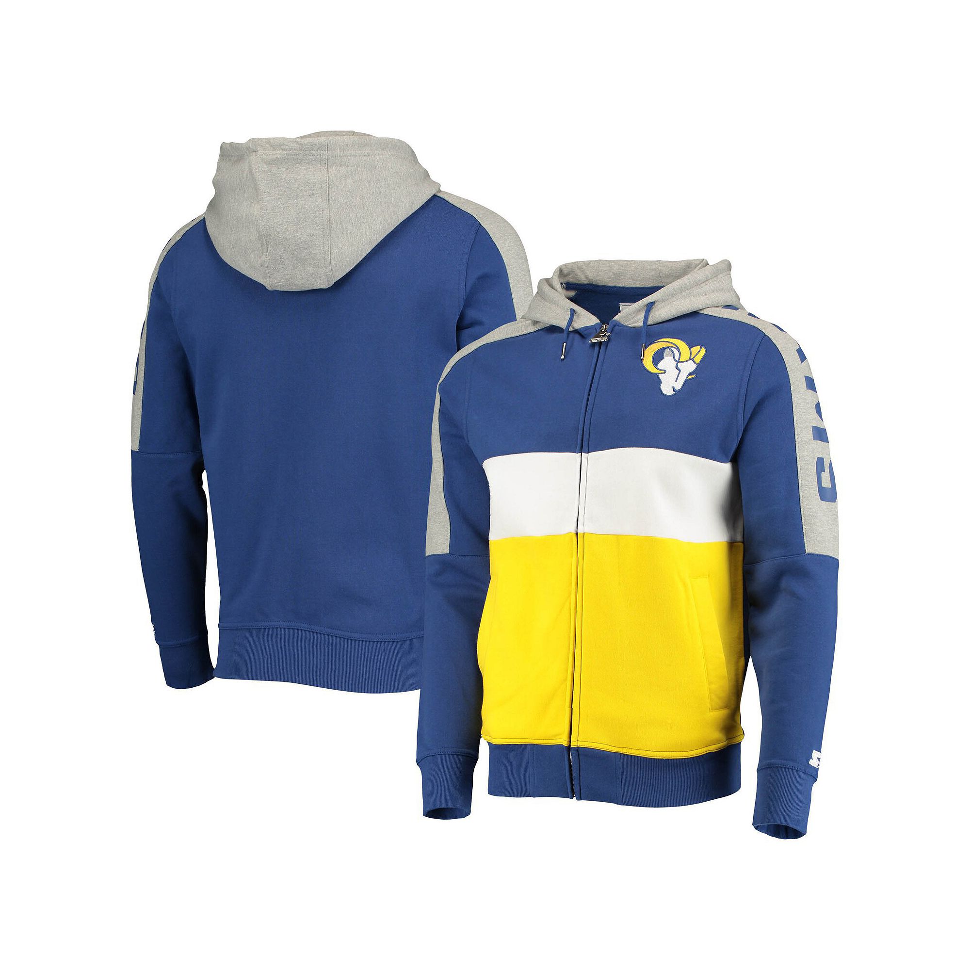 Mens Starter Royal/Gold Los Angeles Rams Playoffs Color Block Full-Zip Hoo