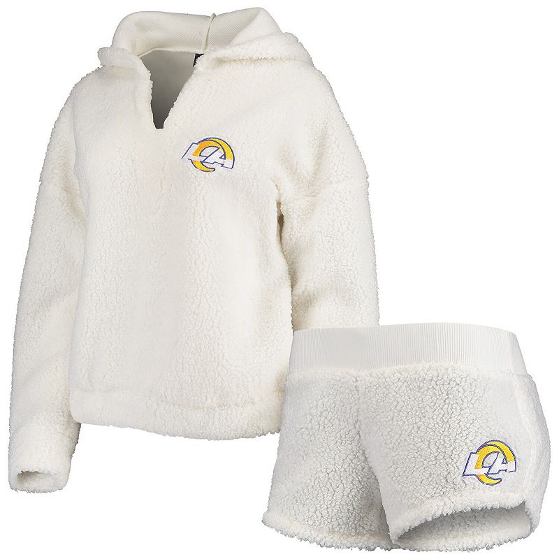 Womens Concepts Sport Cream Los Angeles Rams Fluffy Hoodie Top & Shorts Se