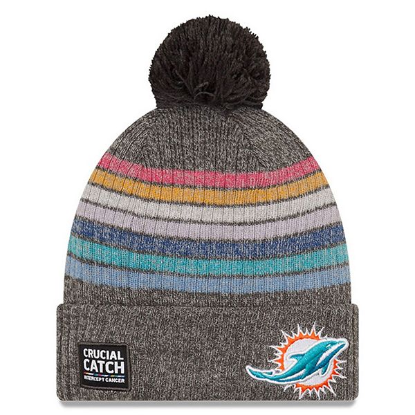 Women's New Era Charcoal Miami Dolphins 2021 NFL Crucial Catch Pom Knit Hat